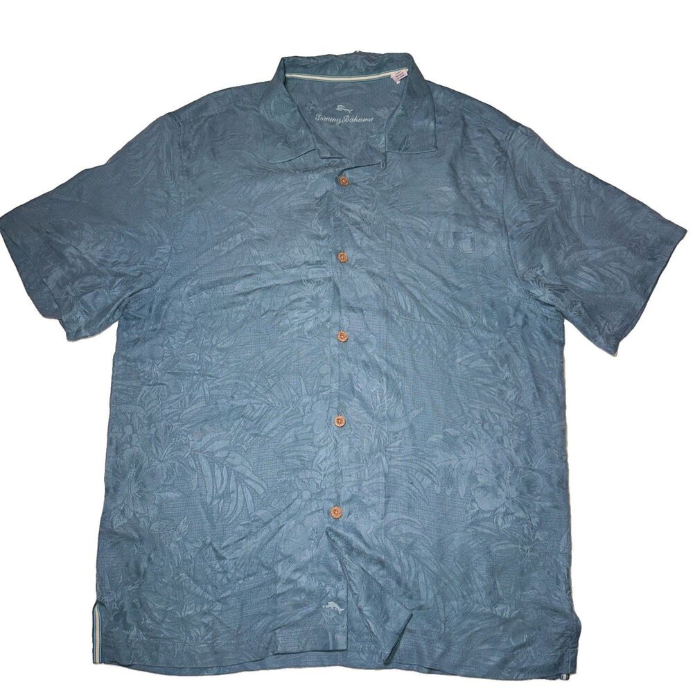 Tommy Bahama Hawaiian Silk Button Down Shirt size Medium Blue/Green pristine